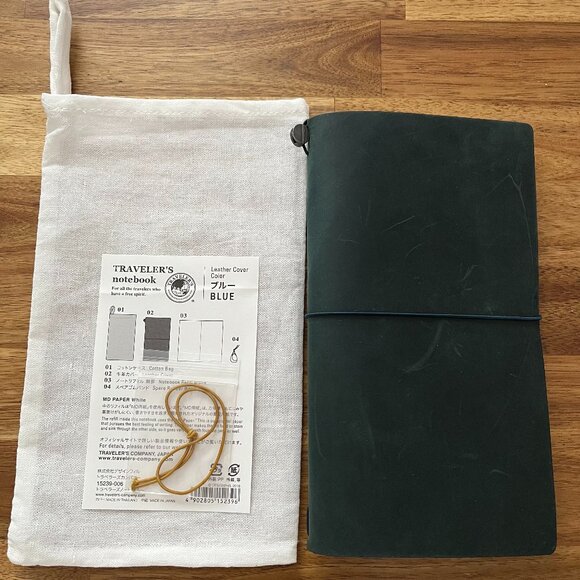 Traveler's Notebook Starter Kit Regular Size Blue Leather Cover Journal - Picture 1 of 6